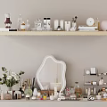 Stylish Perfume And Cosmetics Display With Shelf Mirror And Various Decorative Bottles