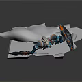 Mythical Creature Armored Warrior Character With Flaming Sword Gun And Cape On Stone Platform