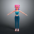 Woman with pink hair and blue sportswear in white sneakers arms outstretched 3D character