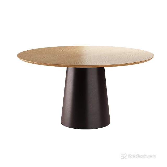 Modern Round Dining Table With Light Wood Tabletop And Dark Brown Cylindrical Base 3d model