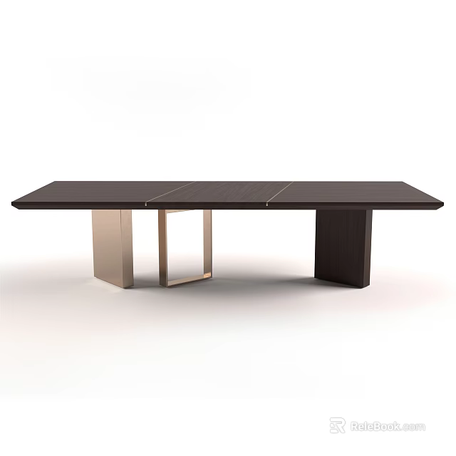 Modern Dining Table With Dark Tabletop And Geometric Metal Legs Design 3d model