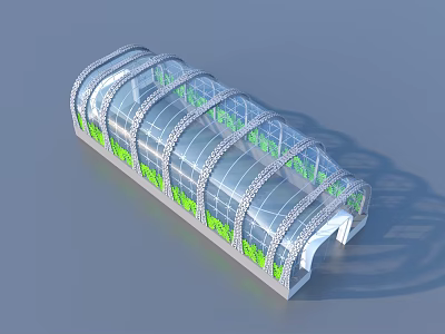 Modern Transparent Arched Greenhouse Structure Featuring Lush Green Plants Inside 3d model