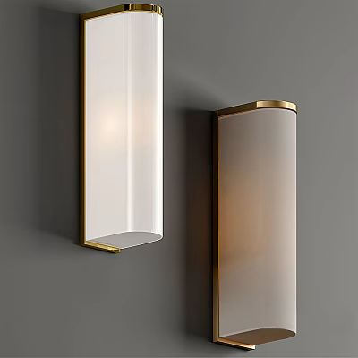 Modern Minimalist Wall Lamps with Gold Frame and White Shade on Gray Wall 3d model