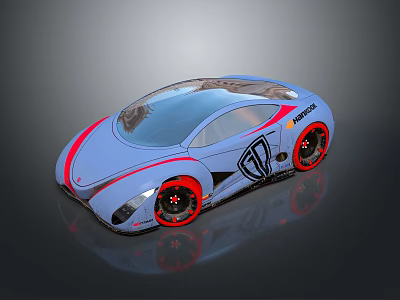 Blue Sports Car With Sleek Design Transparent Roof Red Accents Black Wheels Red Wheel Centers 3d model