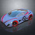 Blue Sports Car With Sleek Design Transparent Roof Red Accents Black Wheels Red Wheel Centers