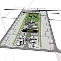 Aerial View Of Modern Large Campus With Multiple Buildings Green Landscape And Central Square