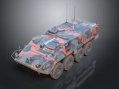 Rugged 6x6 Military Vehicle With Camouflage Paint And Roof Antennas 3d model