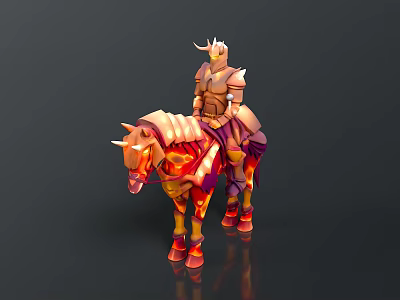 Man In Shining Armor Riding Mythical Unicorn Horse With Flame Patterns 3d model