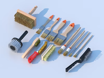 Hardware Tools Collection of Assorted Brushes with Wooden Plastic Handles and Bristles 3d model