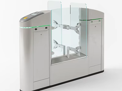 Modern Access Control Turnstile With Glass Barriers And Silver Metal Design 3d model