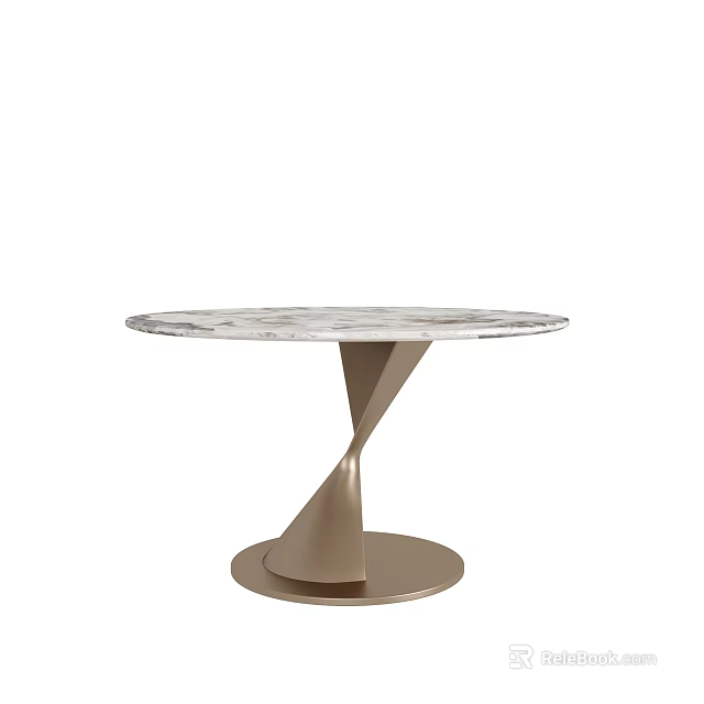 Stylish Round Dining Table With Marble Tabletop And Twisted Metal Base 3d model