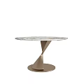 Stylish Round Dining Table With Marble Tabletop And Twisted Metal Base 3d model