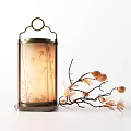Elegant Chinese Style Table Lamp With Bamboo Pattern Metal Frame And Decorative Flower Branch