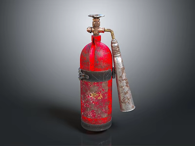 Vintage Red Metal Fire Extinguisher As Essential Fire Safety Equipment With Nozzle And Strap 3d model