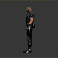 Male Character In Tactical Gear Standing Pose With Black Vest And Gray Background