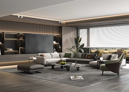 Italian Minotti living room sofa coffee table combination multi-person corner sofa TV background wall 3d model