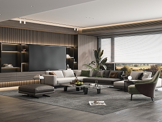 Italian Minotti living room sofa coffee table combination multi-person corner sofa TV background wall 3d model