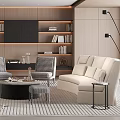 Modern Living White Sofa And Black Coffee Table Set With Patterned Armchairs Bookshelves And Floor Lamps