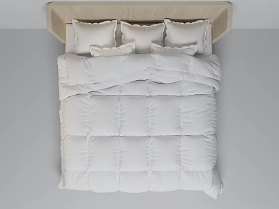 Simple Modern Double Bed With Light Wooden Headboard White Comforter And Pillows 3d model