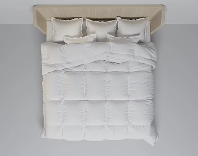 Simple Modern Double Bed With Light Wooden Headboard White Comforter And Pillows 3d model