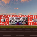 Vibrant SpiderMan Themed Restaurant Interior With Star Shaped Ceiling Lights And Spider Sculpture