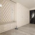 Modern Luxury White Shoe Cabinet With Diamond Pattern Storage Bench And Drawers In Entryway