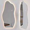 Modern Irregular Shaped Mirror With LED Light And Wooden Shelf Design