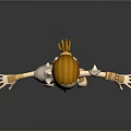 Cartoon 3D Game Character with Orange Hair Mechanical Shoulder Arm Gear Standing Pose Gray Background