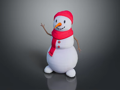Plush Snowman Toy With Red Hat Red Scarf Smiling Face And Stick Arms 3d model