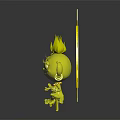 Blue Cartoon Character With Big Eyes Gray Hair Earrings And Yellow Sunray Decorations Posing