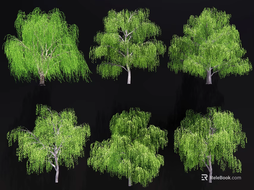 Different Green Arbor Varieties Featuring Various Crown Shapes And Lush Foliage 3d model