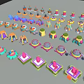 Colorful Model Buildings With Various Shapes Dome Square And Wheel Structures 3d model