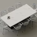 Marble Top Conference Table With Eight Transparent Mesh Chairs And Magazine On Surface