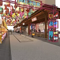 Vibrant Commercial Street With Colorful Lanterns Neon Signs Shops And Pedestrians