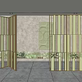 Light Luxury Screen Metal Folding Mobile Screen Partition Glass Frosted Screen Partition Combination Creative Art Green Glass Partition 3d model