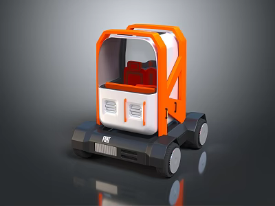 Small Orange And White Autonomous Transport Vehicle With Transparent Windows Red Seats And Black Wheels 3d model