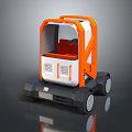 Small Orange And White Autonomous Transport Vehicle With Transparent Windows Red Seats And Black Wheels