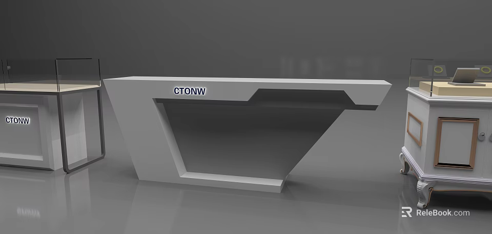 Modern White Display Shelf with Sleek Geometric Design and Slanted Edges for Retail Showrooms 3d model 