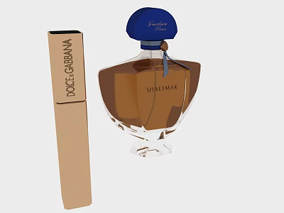 Dolce Gabbana Shalimar Perfume With Elegant Bottle Brown Liquid Blue Cap And Box Design 3d model