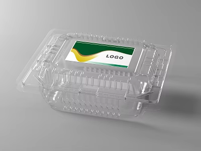 Transparent Plastic Food Container With Lid And Green Yellow Label LOGO Design 3d model