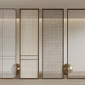 Modern Interior with Woven Partition Screens and Metal Frames and Golden Spheres