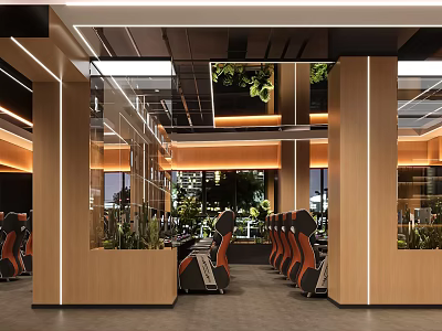 Modern Front Desk Reception Lobby Design With Wooden Elements Green Plants Lighting And Comfortable Seats 3d model