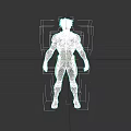 Game Movie Character In Black And Blue Futuristic Battle Suit With Muscular Build