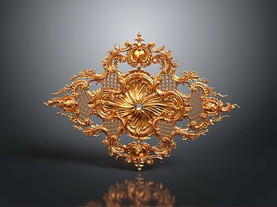 Golden Ornate Decorative Household Item Featuring Intricate Patterns And Central Gemstone Accent 3d model