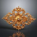 Golden Ornate Decorative Household Item Featuring Intricate Patterns And Central Gemstone Accent