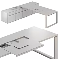 Minimalist Modern Office Table And Chair Combination With Light Wood Top And Black Storage Cabinets