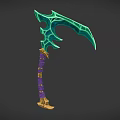 Green Crystal Bladed Weapon With Purple Wrapped Handle And Golden Base