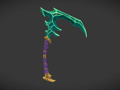 Green Crystal Bladed Weapon With Purple Wrapped Handle And Golden Base 3d model