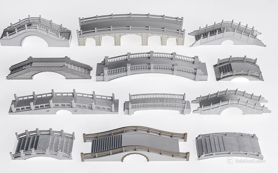 Landscape Bridge Models with Various Designs Different Structures and Architectural Details 3d model