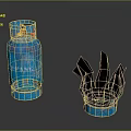 Blue Gas Cylinder With Red Flame Decoration Model On Reflective Surface 3d model